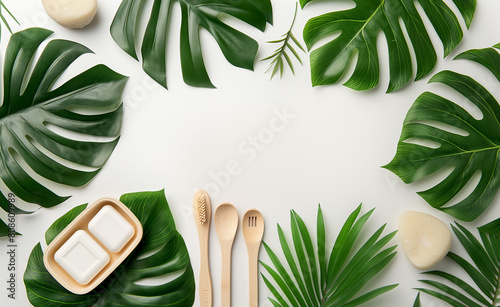 Eco-Conscious Showcase: Products Framed by Tropical Leaves