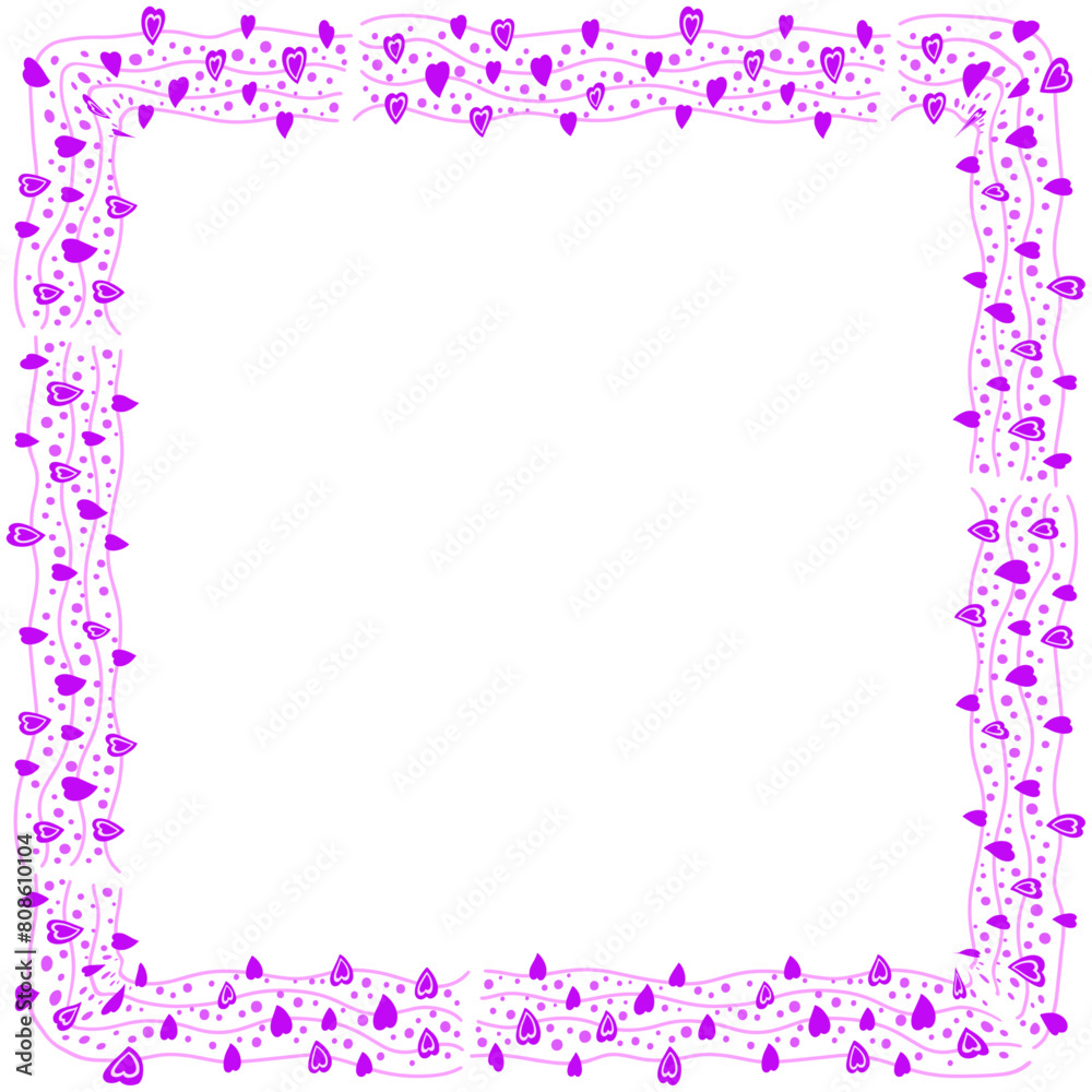 Hand drawn hearts border and frame on white background Hand drawn hearts border and frame on white background
