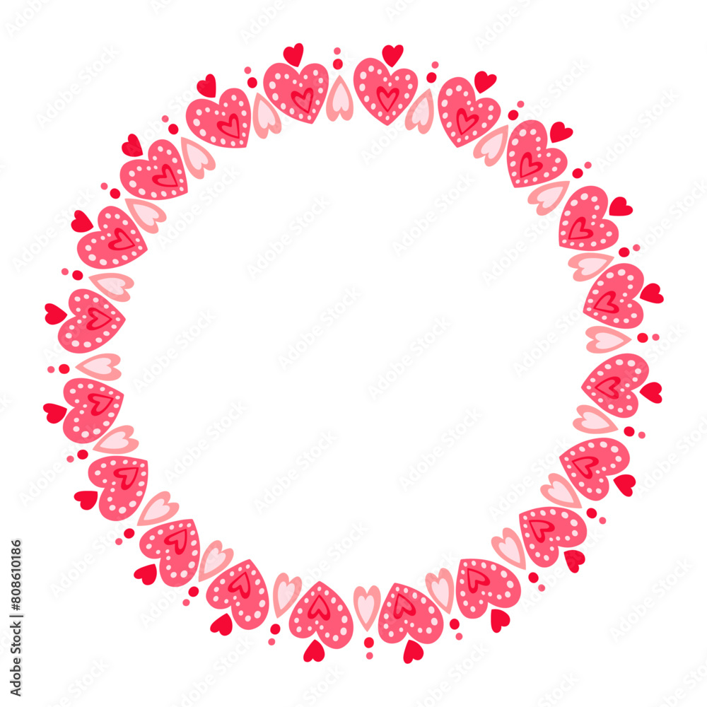 Hand drawn hearts border and frame on white background Hand drawn hearts border and frame on white background