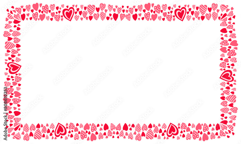 Hand drawn hearts border and frame on white background Hand drawn hearts border and frame on white background