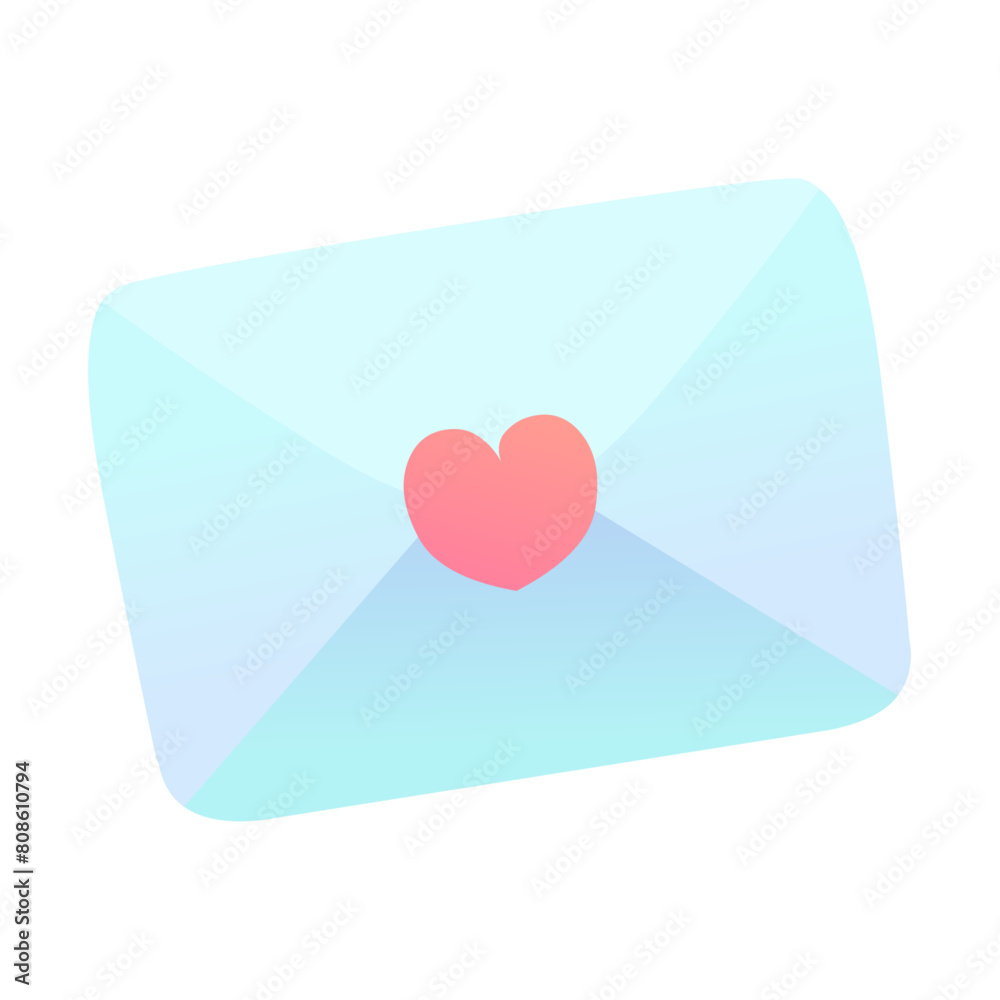Blue envelope with a love letter. Wedding and valentine day concept