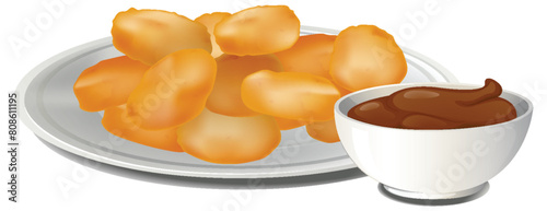 Vector illustration of cheese bread and brown sauce