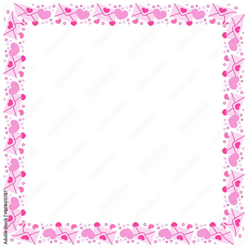 Hand drawn hearts border and frame on white background Hand drawn hearts border and frame on white background