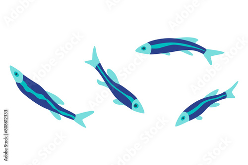 Aquarium fish set. Beautiful underwater characters. Varieties of decorative colored freshwater fish in flat cartoon design. Vector illustration, isolated elements on white
