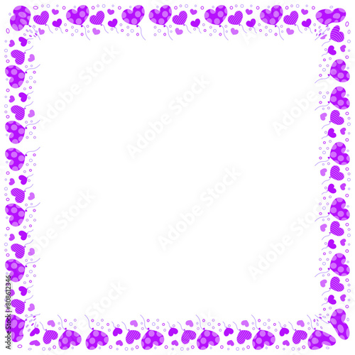 Hand drawn hearts border and frame on white background