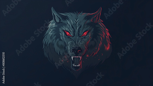 arafed image of a wolf with red eyes and a black background photo