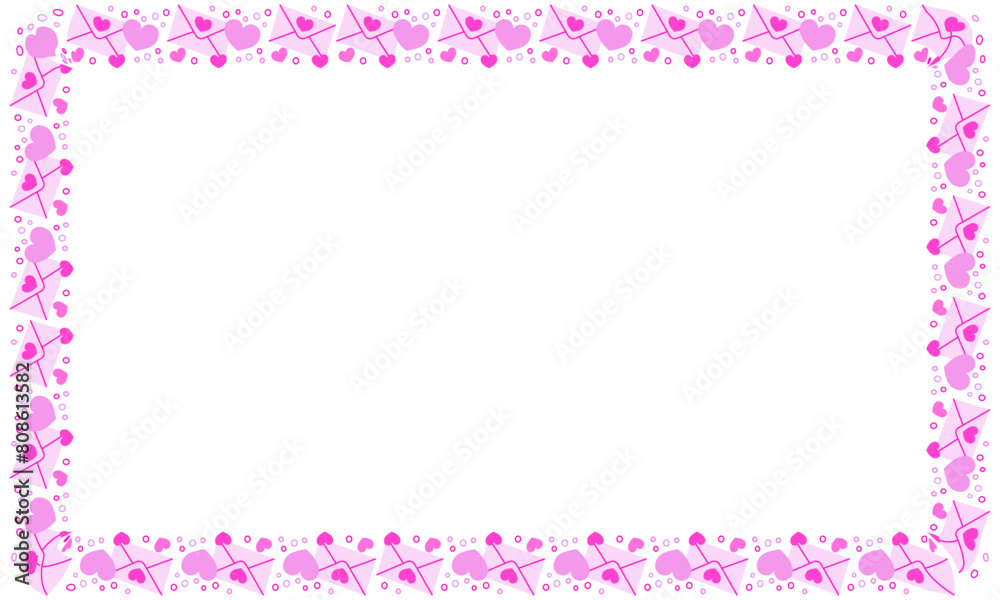 Hand drawn hearts border and frame on white background Hand drawn hearts border and frame on white background