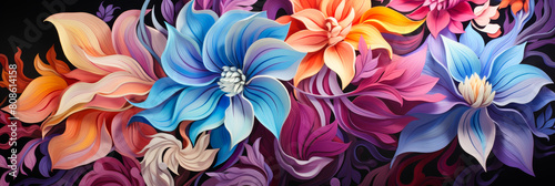 Vibrant Abstract Floral Design with Rich Color Palettes and Surreal Flower Artwork
