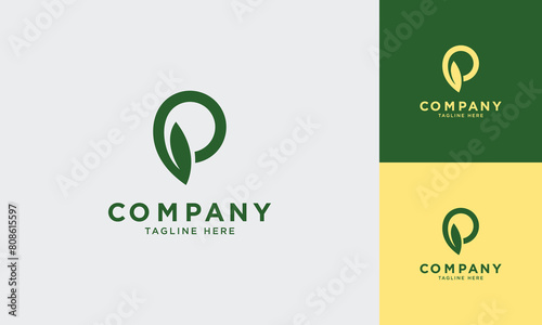 P initial with leaf logo template vector design
