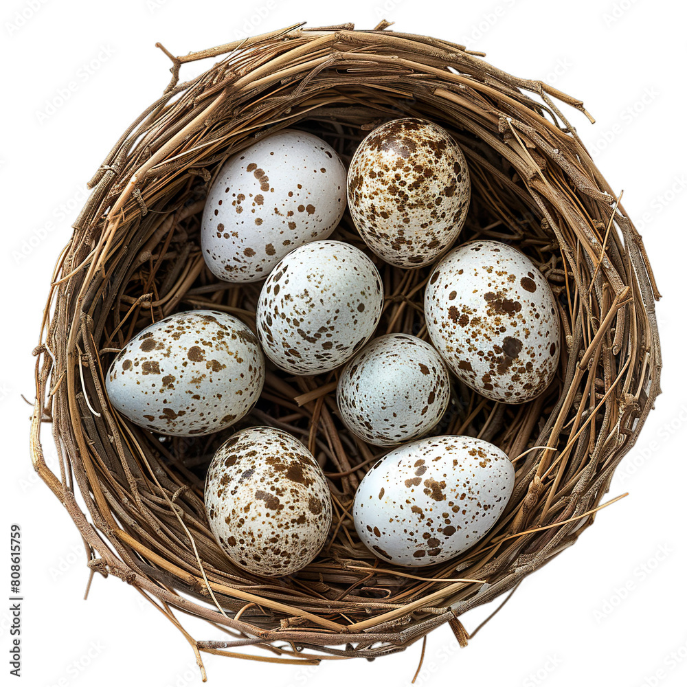 Top view of Warbler eggs in a nest isolated on a white transparent background Top view of Warbler eggs in a nest isolated on a white transparent background