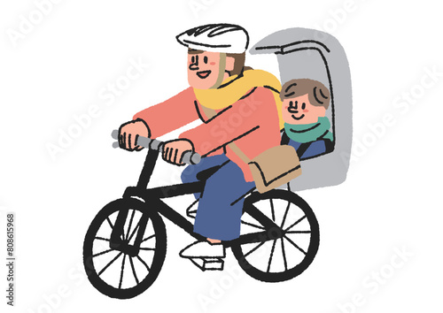子供を後ろに乗せて自転車を漕ぐ女性