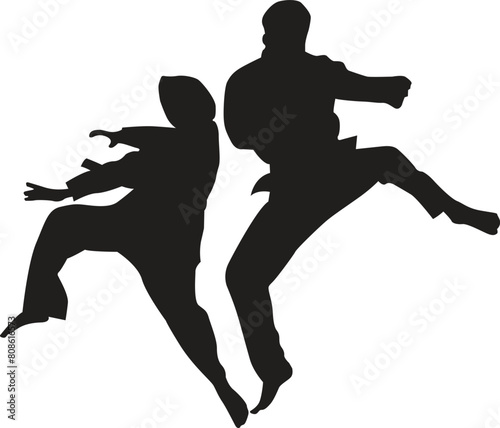 TWO ADULT PERFOMING SILAT MARTIAL ART SILHOUETTE 2.eps