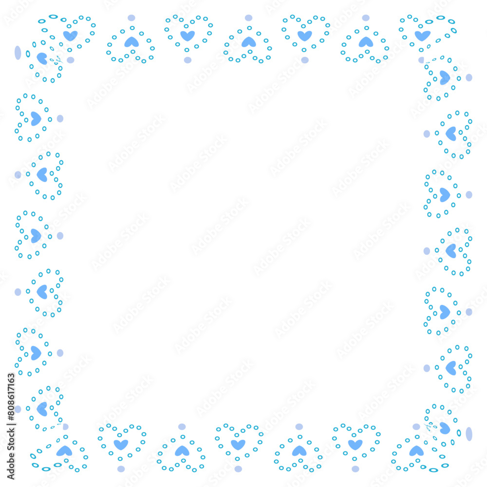 Hand drawn hearts border and frame on white background