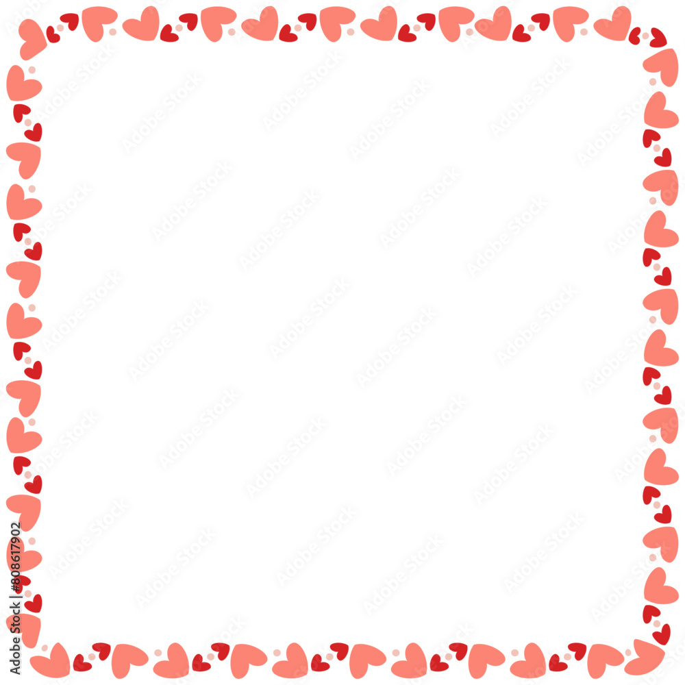 Hand drawn hearts border and frame on white background Hand drawn hearts border and frame on white background