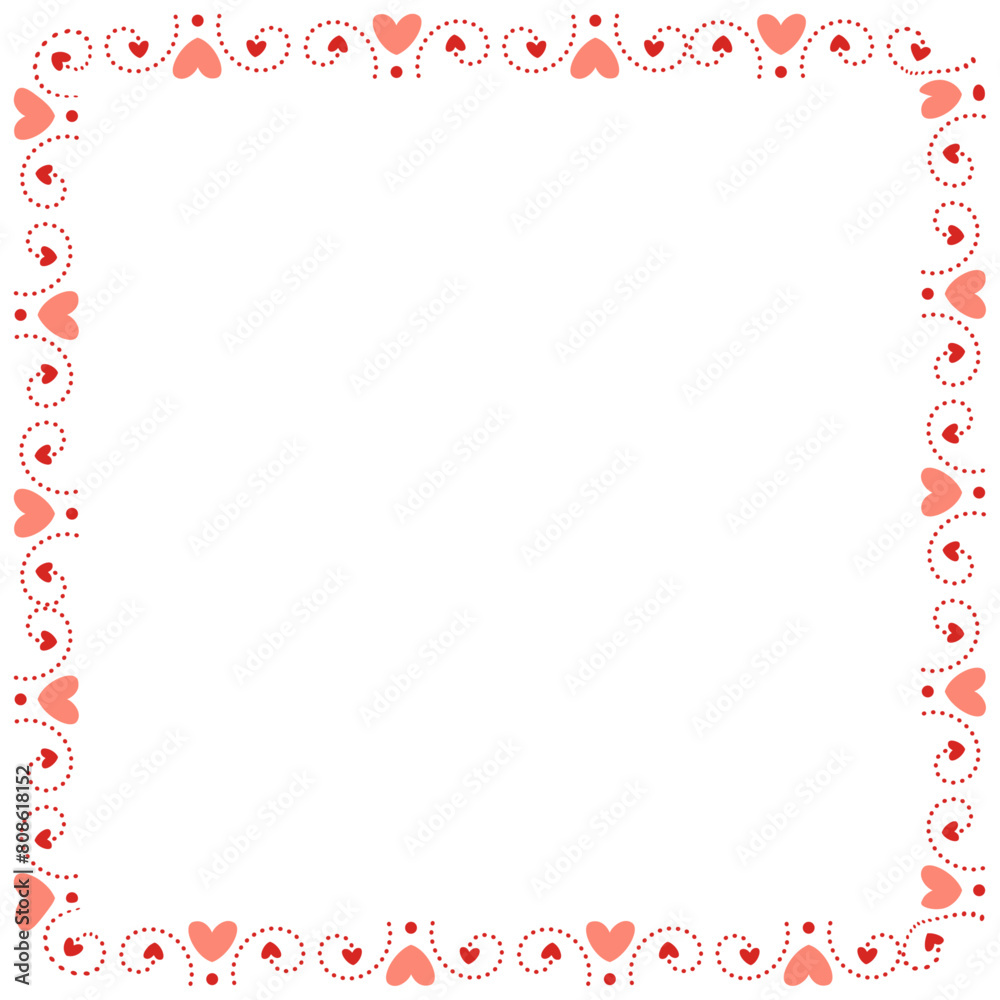 Hand drawn hearts border and frame on white background Hand drawn hearts border and frame on white background