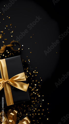 Elegant black gift box with gold ribbon © xuan