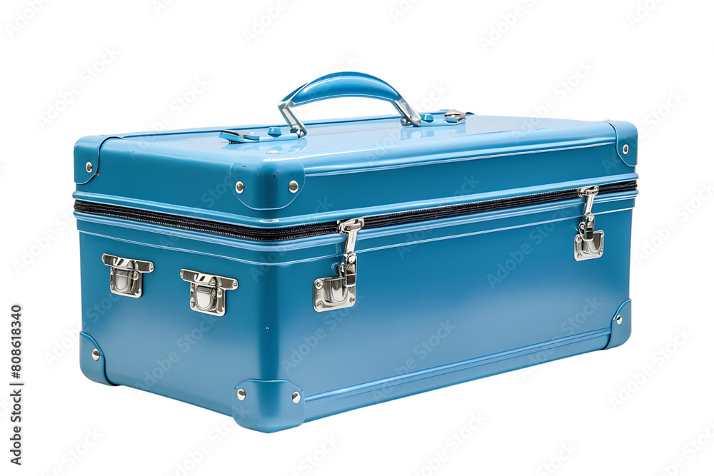Blue plastic suitcase on isolated transparent background Blue plastic suitcase on isolated transparent background