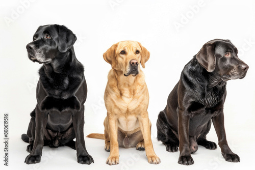 Three dogs  loyalty in their gaze