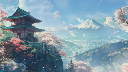 Footage illustration of japan landscape with Mt. Fuji as the background
