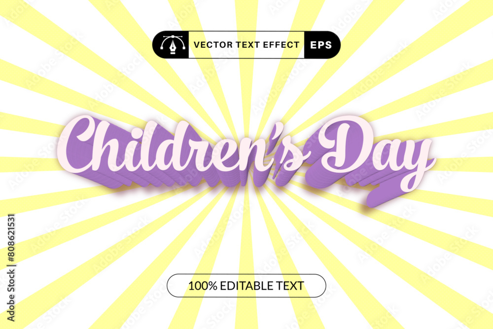 Obraz premium Happy Children Day 3D Text Effect Vector Illustration