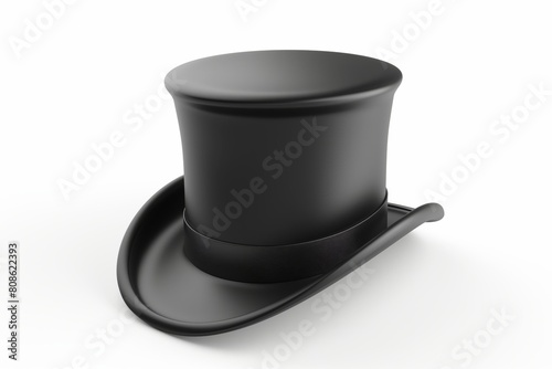 Elegant black top hat accompanied by a magician's wand, set against a clean white backdrop