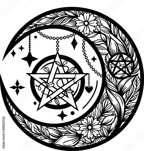 Crescent Moon and star pentagram