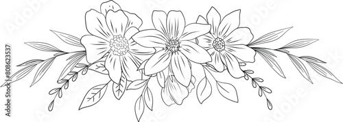 sketch of flowers and leaves, beautiful flower bouquet