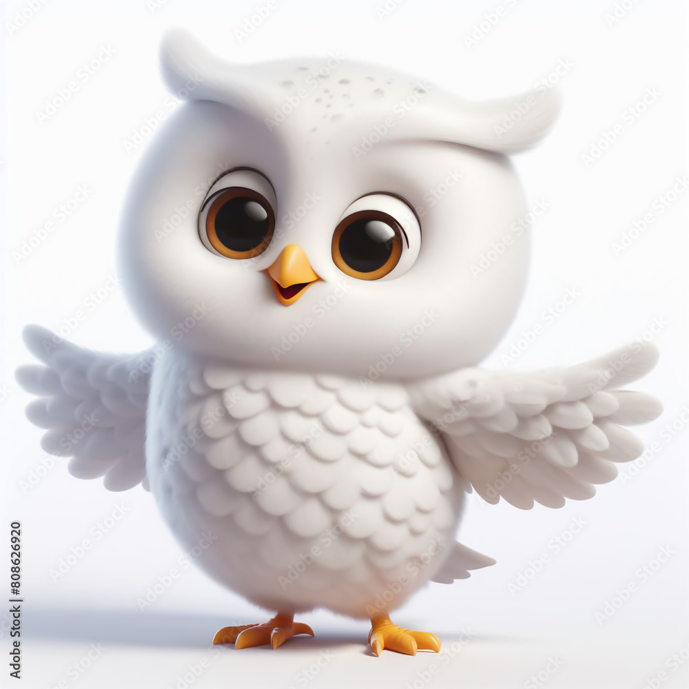 3D funny white owl cartoon on white background 3D funny white owl cartoon on white background