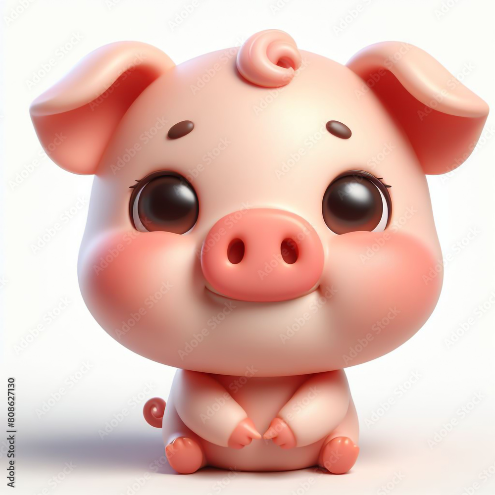 Fototapeta premium 3D funny pig cartoon on white background 