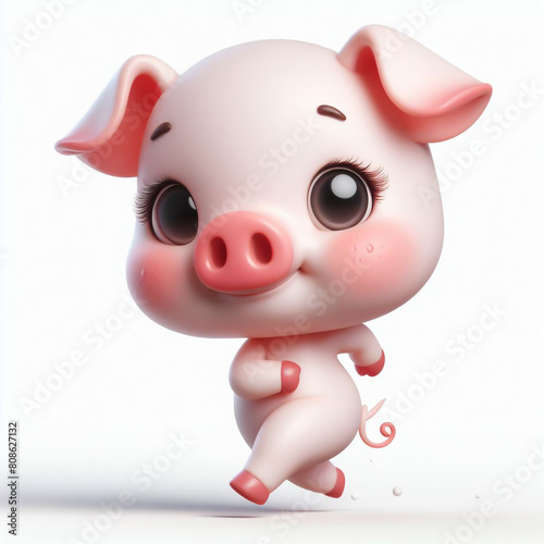 3D funny pig cartoon on white background 