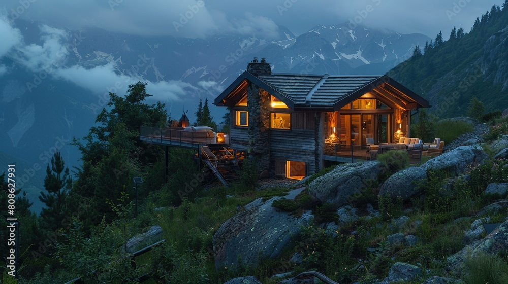 Summer cabin on a mountain UHD wallpaper