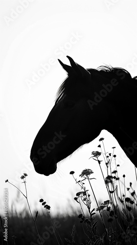 Striking silhouette of a Clydesdale horse against a clean white background
