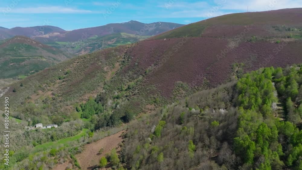Aerial View Of Mountain And Forest In Daytime In Galicia, Spain. Aerial View Of Mountain And Forest In Daytime In Galicia, Spain.
