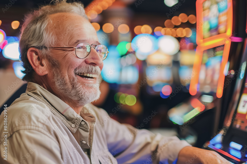 Senior Man Joyful at Casino Slot Game. Senior Man Joyful at Casino Slot Game.