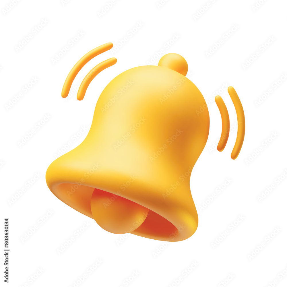 Foto Yellow notification bell ringing icon 3d realistic on white