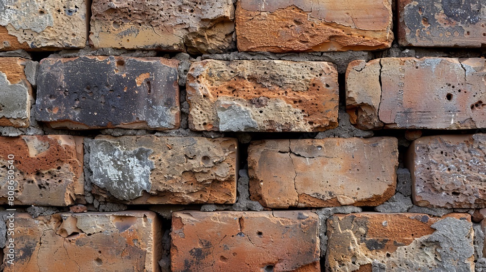 Macro shot of a red brick wall, with detailed focus on the texture and color variations, suitable for high-quality print or digital media Macro shot of a red brick wall, with detailed focus on the texture and color variations, suitable for high-quality print or digital media