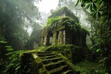 Ancient ruins hidden in the  jungle, ancient and overgrown Mayan temple ruins in the jungle, Ai generated