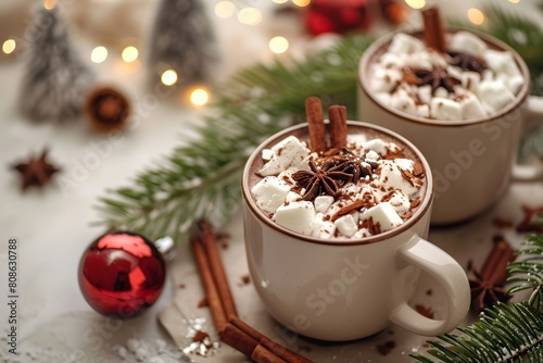 Festive Hot Chocolate with Marshmallows and Cinnamon