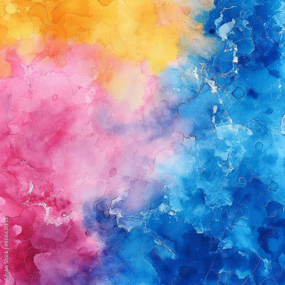 A colorful painting with a blue and pink background and a yellow center A colorful painting with a blue and pink background and a yellow center