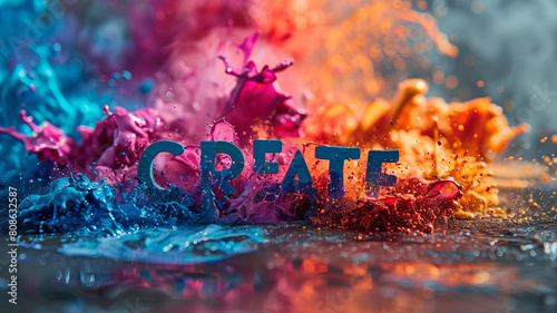 Wallpaper Mural Dynamic "CREATE" typography on splash-paint backdrop.generative ai Torontodigital.ca