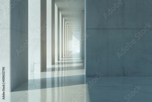 Modern Minimalist Architecture Hallway with Sunlight and Shadows