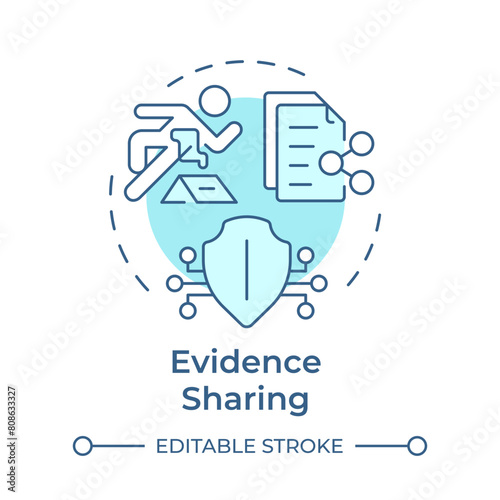 Evidence sharing soft blue concept icon. Cloud storage, access control. Data transfer. Round shape line illustration. Abstract idea. Graphic design. Easy to use in infographic, presentation