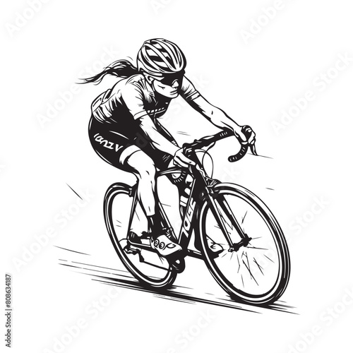 Female Cyclist Stock Illustrations on white background