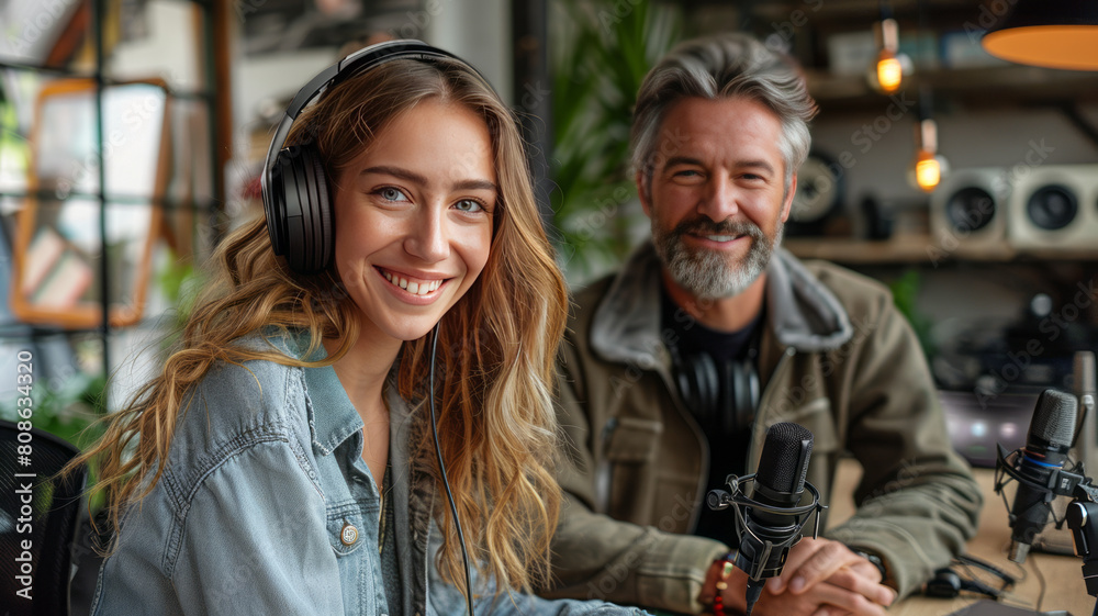 poster about our new podcast about employer branding. It shows an interview,generative ai poster about our new podcast about employer branding. It shows an interview,generative ai