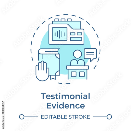 Testimonial evidence soft blue concept icon. Legal proceeding, judicial system. Round shape line illustration. Abstract idea. Graphic design. Easy to use in infographic, presentation