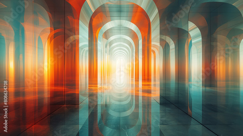 The arches are made of glass and the light is reflected off of them