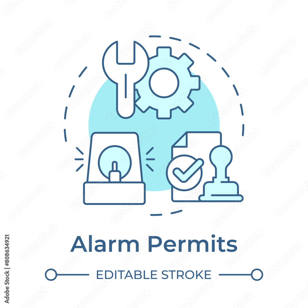 Alarm permits soft blue concept icon. Security system, threat detection. Incident prevention. Round shape line illustration. Abstract idea. Graphic design. Easy to use in infographic, presentation Alarm permits soft blue concept icon. Security system, threat detection. Incident prevention. Round shape line illustration. Abstract idea. Graphic design. Easy to use in infographic, presentation