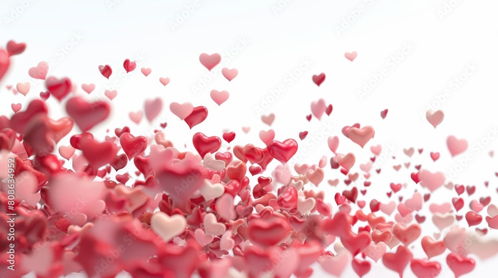 cascade of red and pink hearts against a pristine white background. Arrange hearts of varying sizes to form a whimsical and enchanting scene. cascade of red and pink hearts against a pristine white background. Arrange hearts of varying sizes to form a whimsical and enchanting scene.