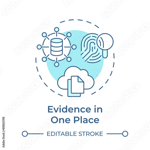 Evidence in one place soft blue concept icon. Cloud storage, data transfer. Document sharing. Round shape line illustration. Abstract idea. Graphic design. Easy to use in infographic, presentation