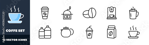 Coffee icons set. Coffee design. Linear style. Vector icons